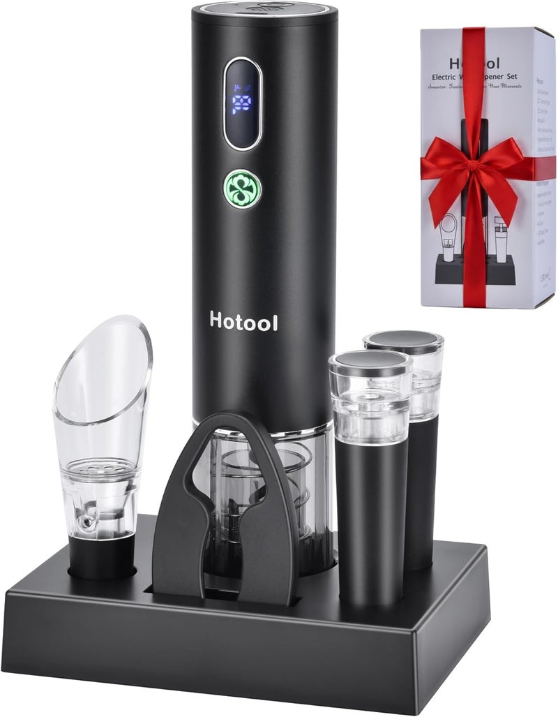 HOWTOOL Electric Wine Opener Set with Base – Rechargeable Wine Bottle Opener with Foil Cutter, Wine Aerator and Wine Stoppers – Wine Accessories Gift for Wine Lovers - Image 1